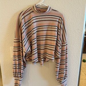 Free People Tan and Brown Oversized Ribbed Tunic